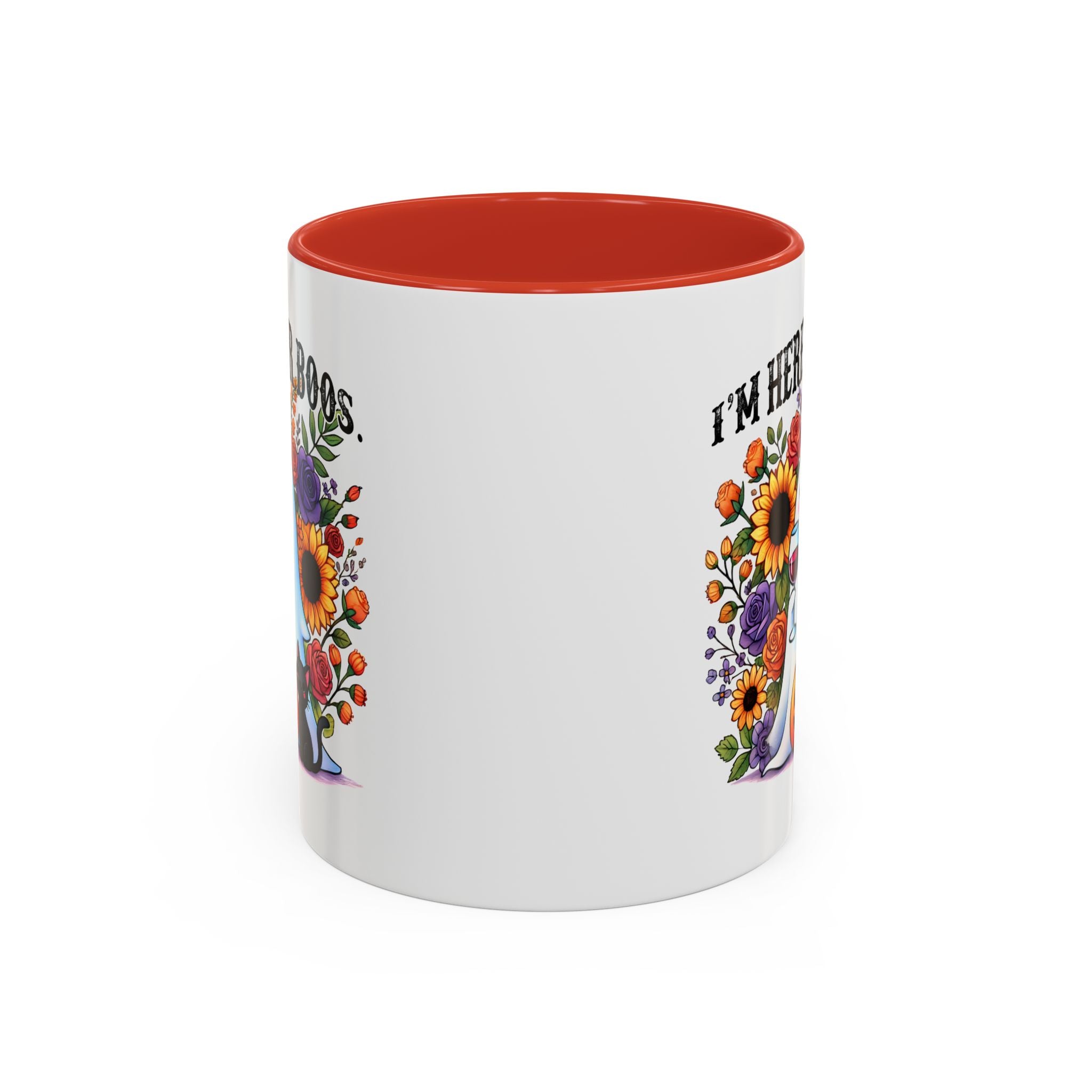 Spooky Floral Coffee Mug - I'm Here for Boos, Halloween Gift, Autumn Decor, Cute Ghost Mug, Cat Lover Drinkware