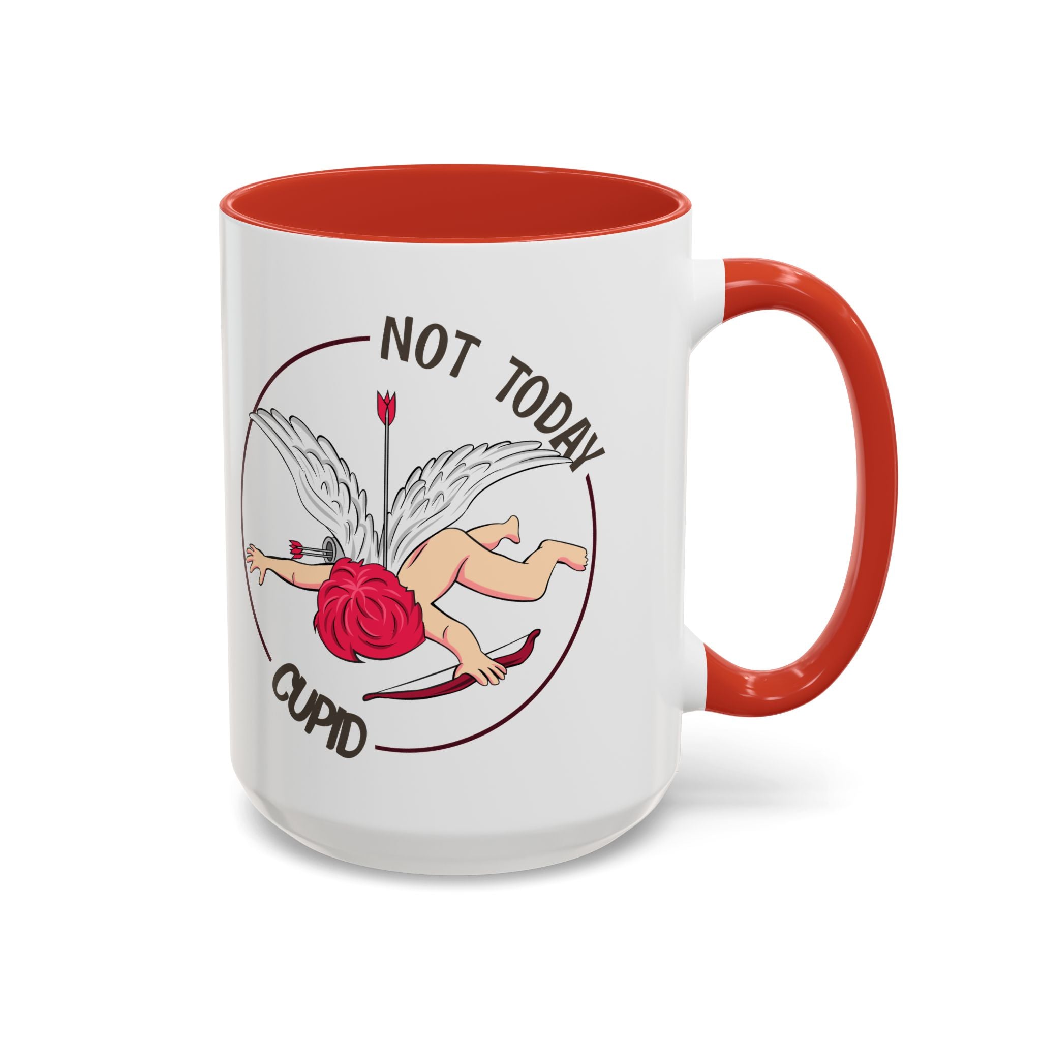 Not Today Cupid Coffee Mug — Funny Anti-Valentine Accent Mug (11/15oz)