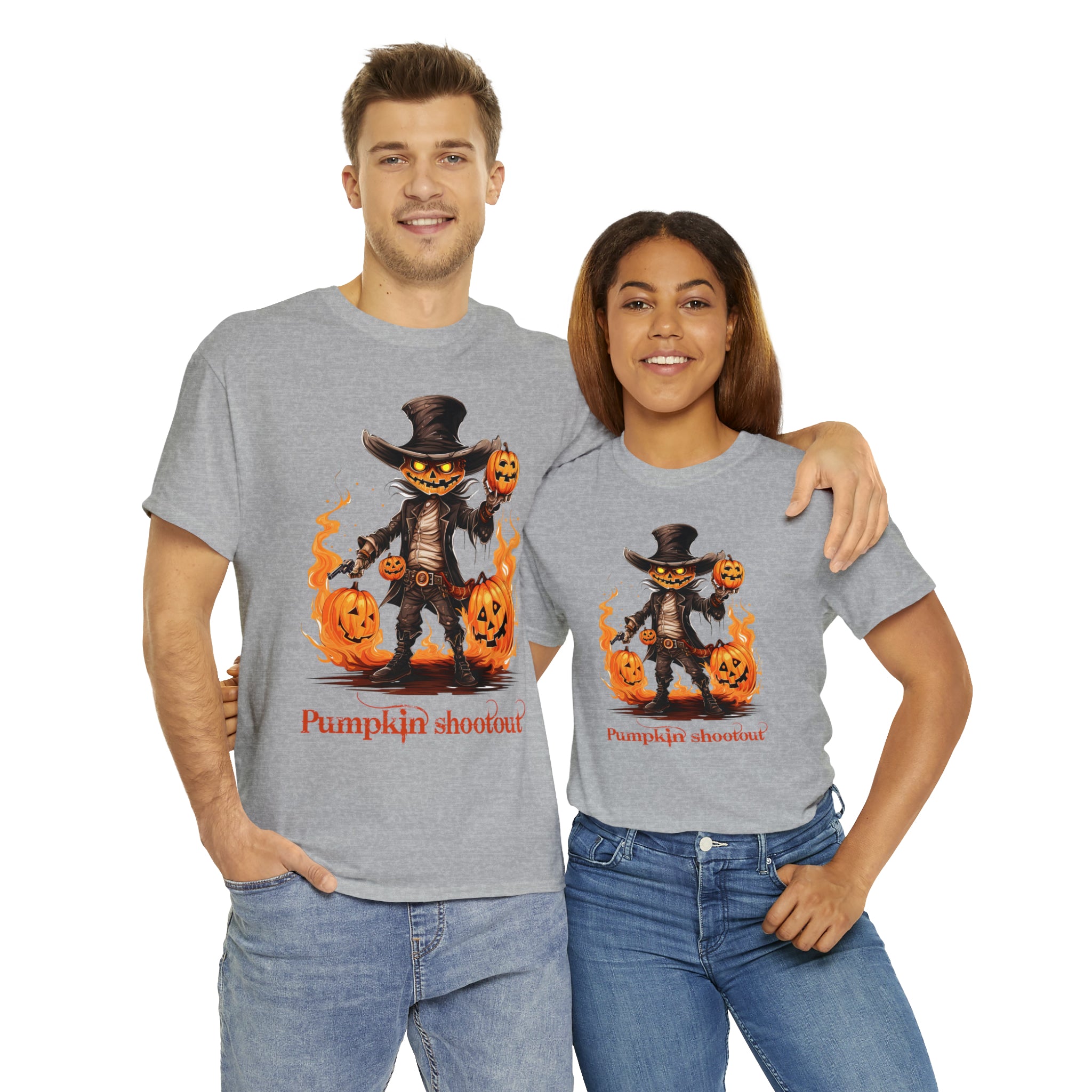 Halloween t shirt pumpkin western style shootout funny fall fun scary stocking stuffer for whole family  cotton tee