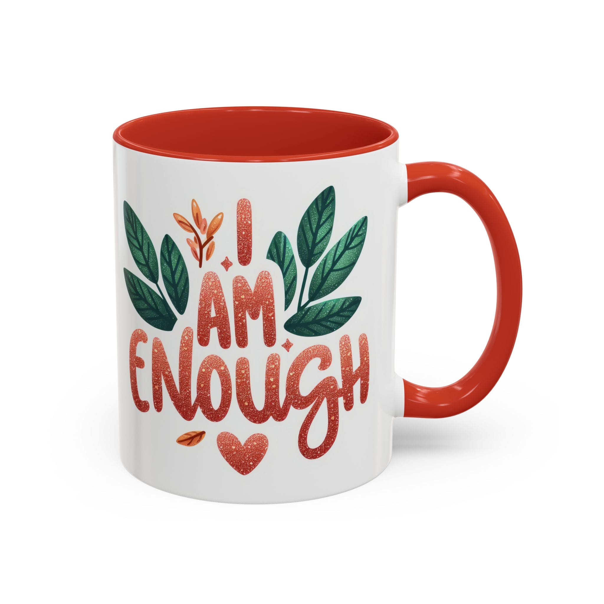 I Am Enough Mug — Inspirational Accent Coffee Cup with Botanical Design (11/15oz)