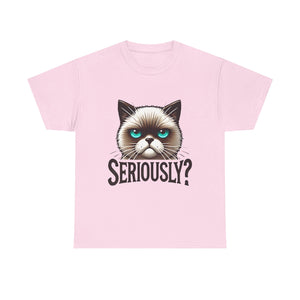 Funny Cat Graphic Tee - 'Seriously?' Unisex Heavy Cotton Shirt