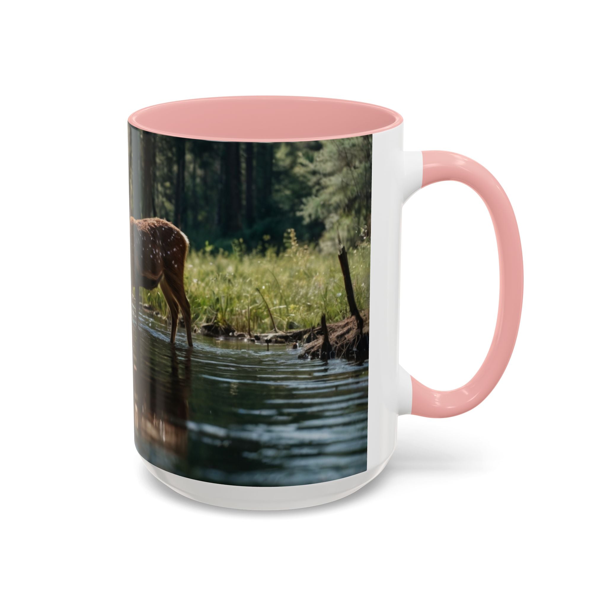 Deer at Stream Accent Coffee Mug — Scenic Wildlife Photo Mug (11/15oz) nature lovers