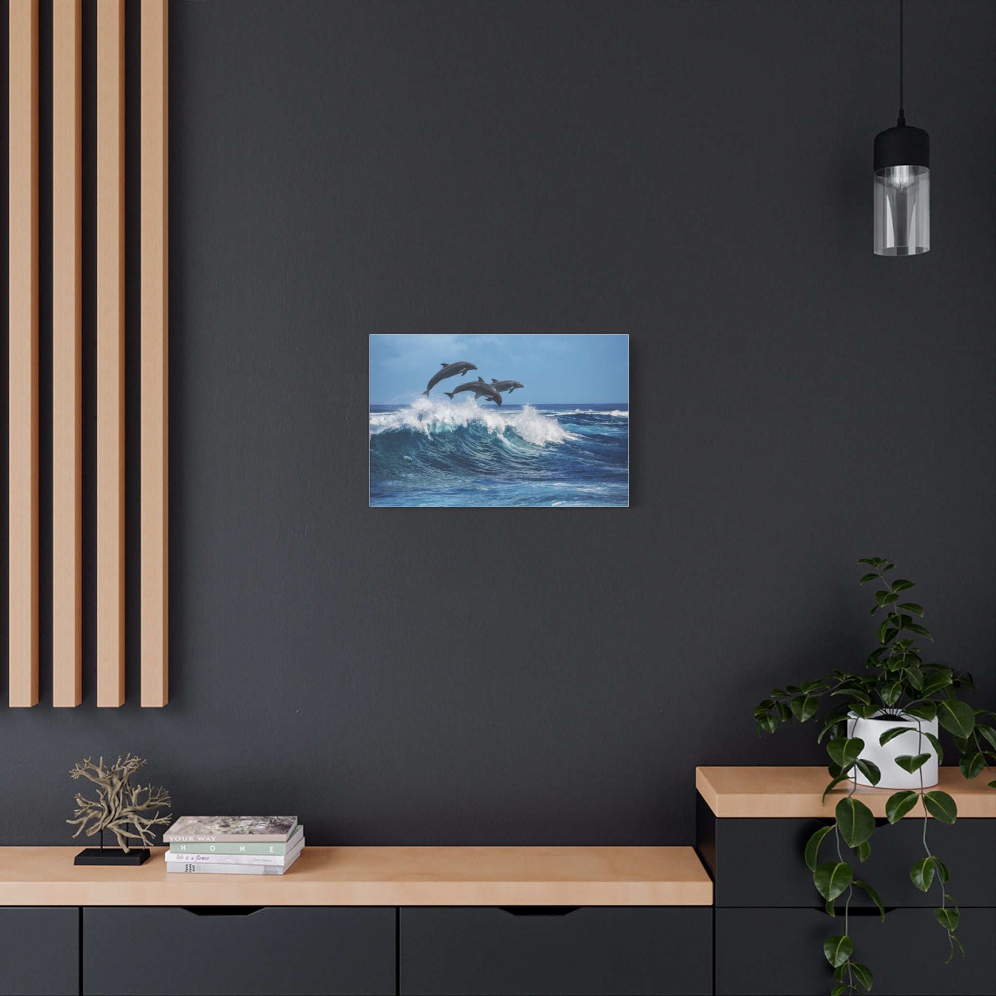 Ocean Wave Dolphin Art Canvas Print, Ocean Decor, Marine Life Wall Art, Nature Lover Gift, Coastal Home Decoration