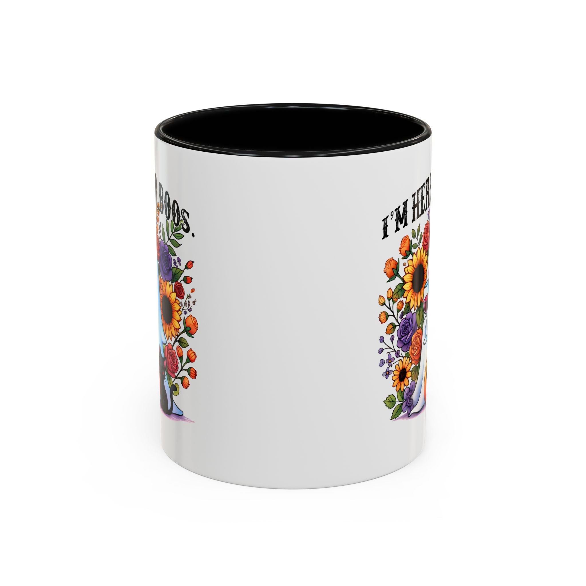 Spooky Floral Coffee Mug - I'm Here for Boos, Halloween Gift, Autumn Decor, Cute Ghost Mug, Cat Lover Drinkware