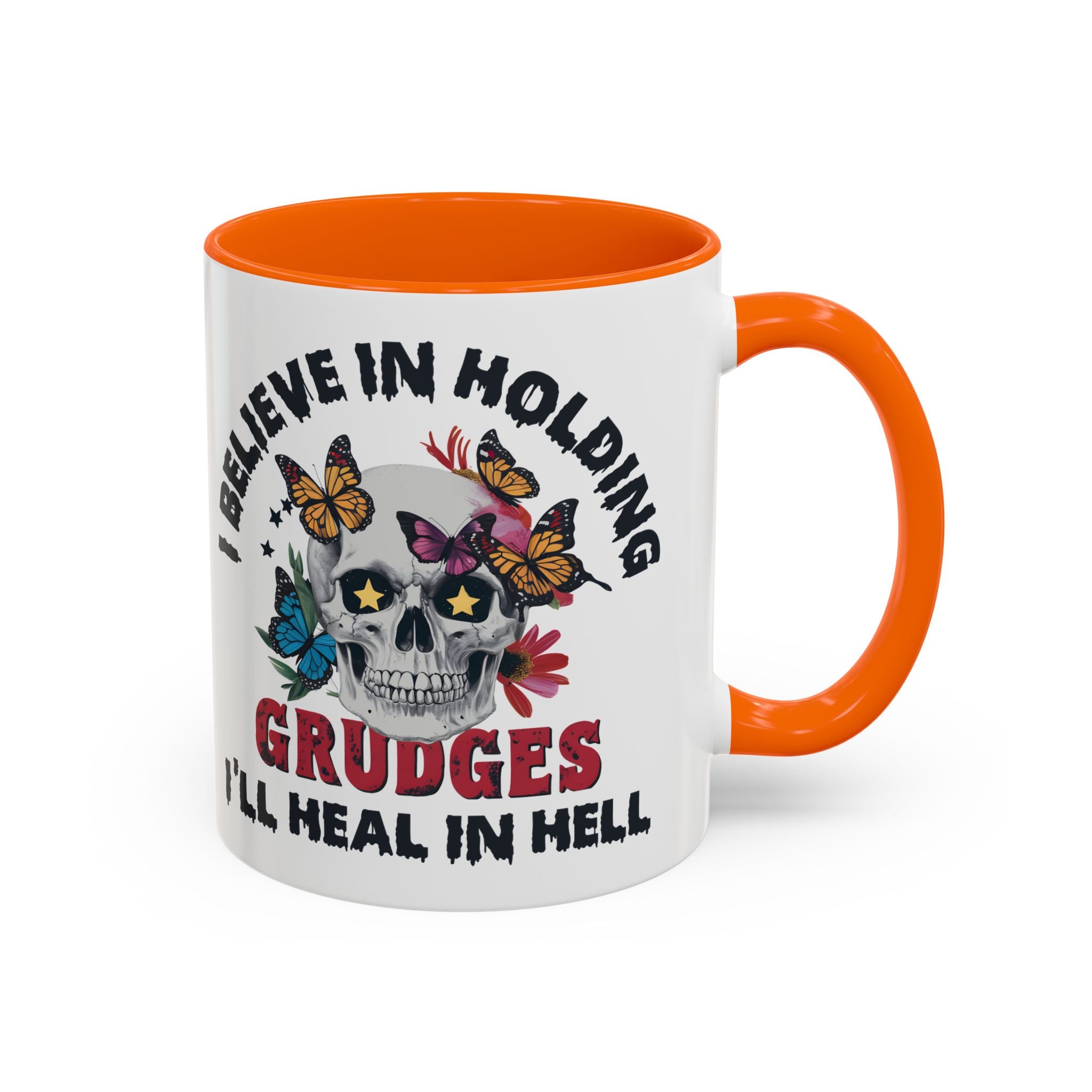 Grudge-Holder Coffee Mug - 11 & 15oz Ceramic with Floral Skull Design gothic horror art