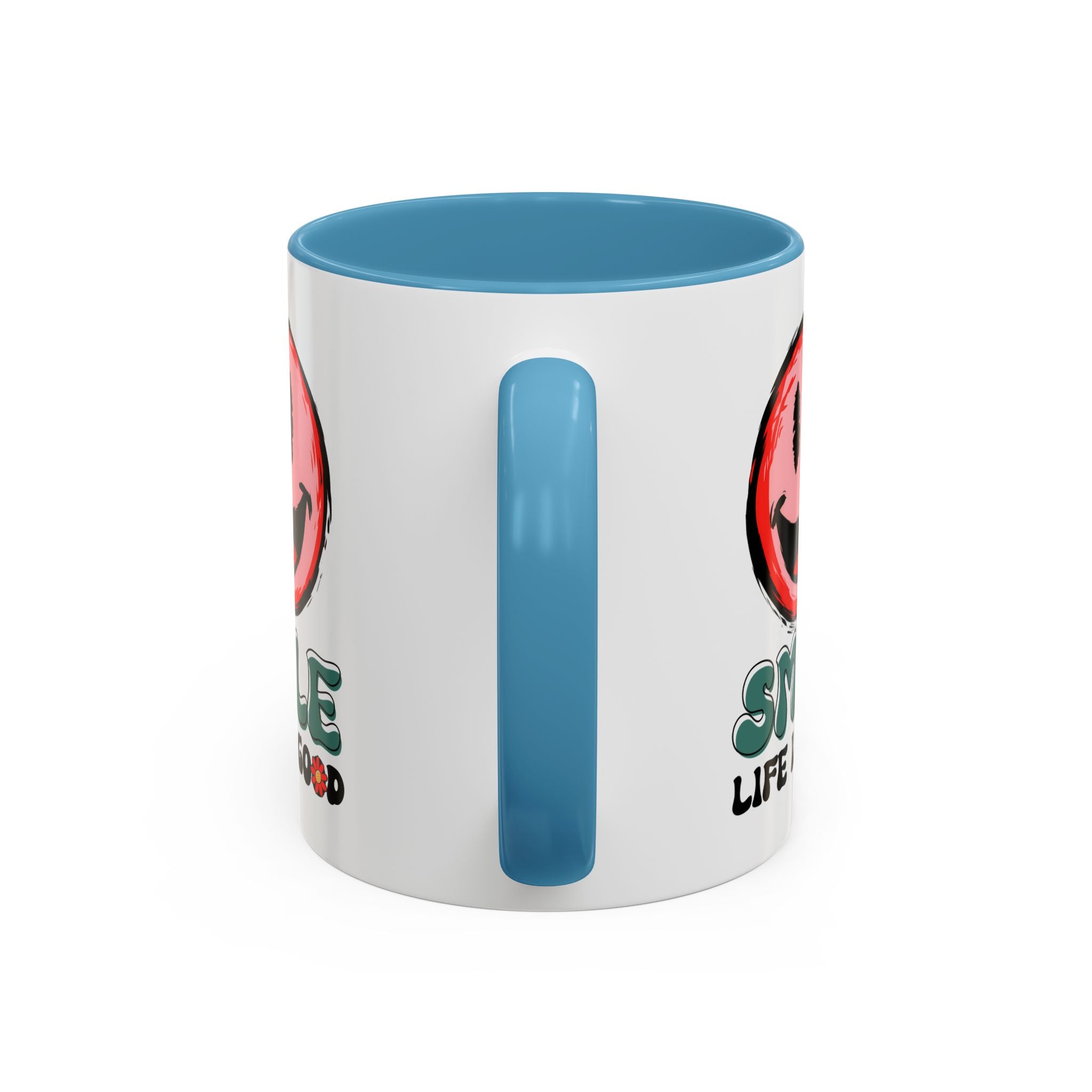 Smiley Face Accent Coffee Mug - "Smile, Life is Good" - 11oz & 15oz