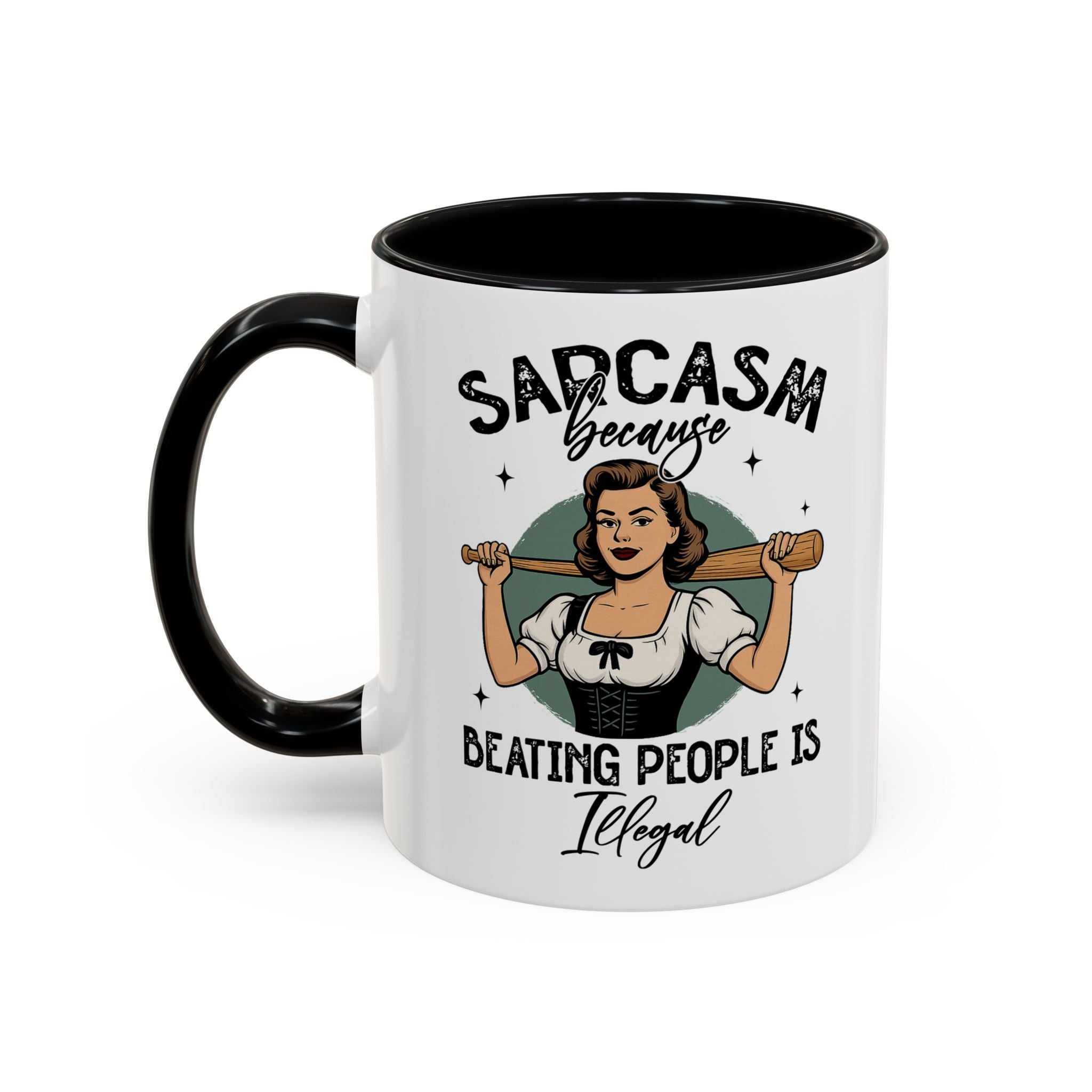 Sarcasm Coffee Mug — “Sarcasm Because Beating People Is Illegal” Accent Mug attitude funny
