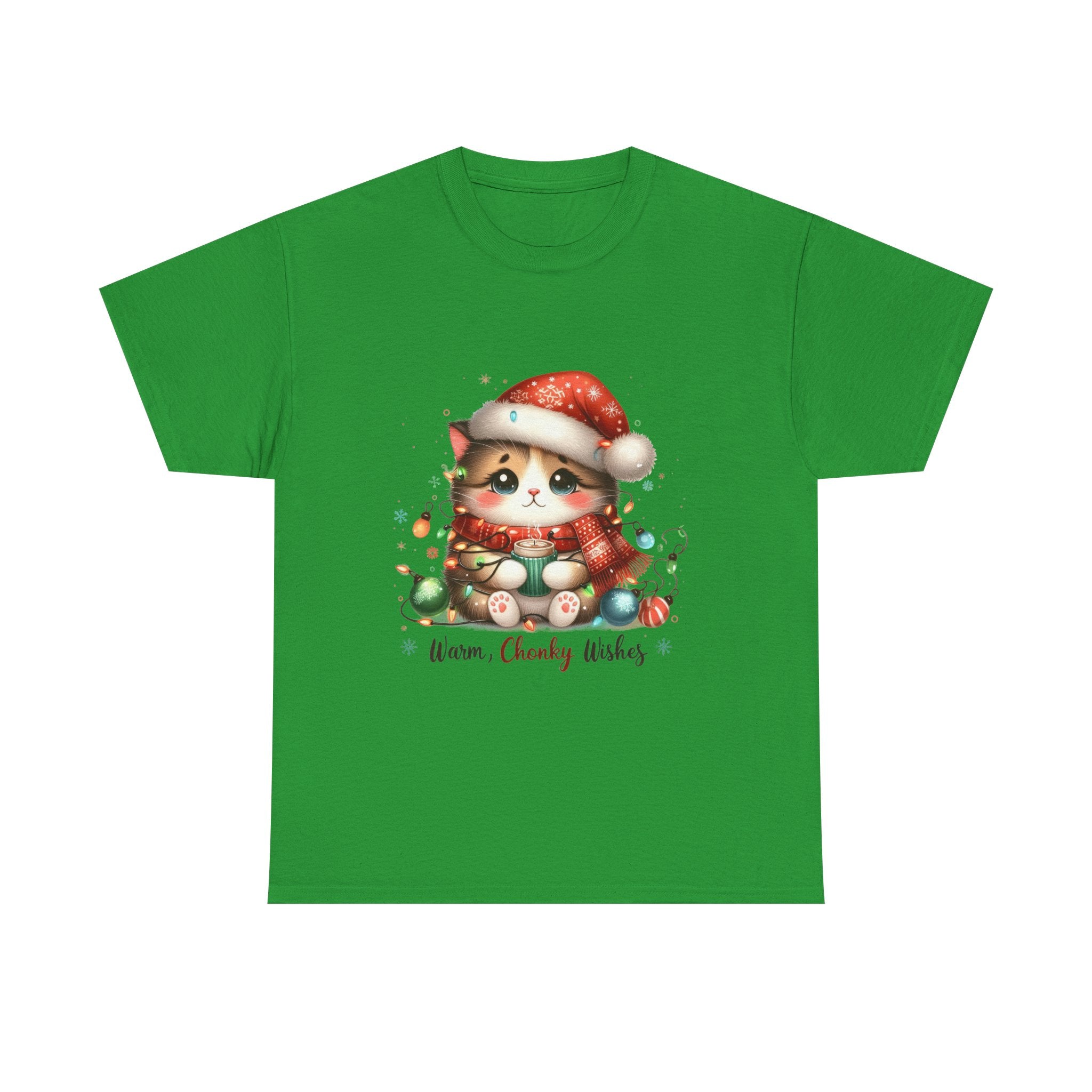 Cute Christmas Cat Tee - Unisex Heavy Cotton Tee, Holiday Gift, Cozy Wear, Festive Apparel, Gift for Cat Lovers