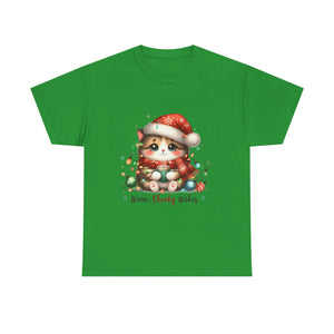 Cute Christmas Cat Tee - Unisex Heavy Cotton Tee, Holiday Gift, Cozy Wear, Festive Apparel, Gift for Cat Lovers