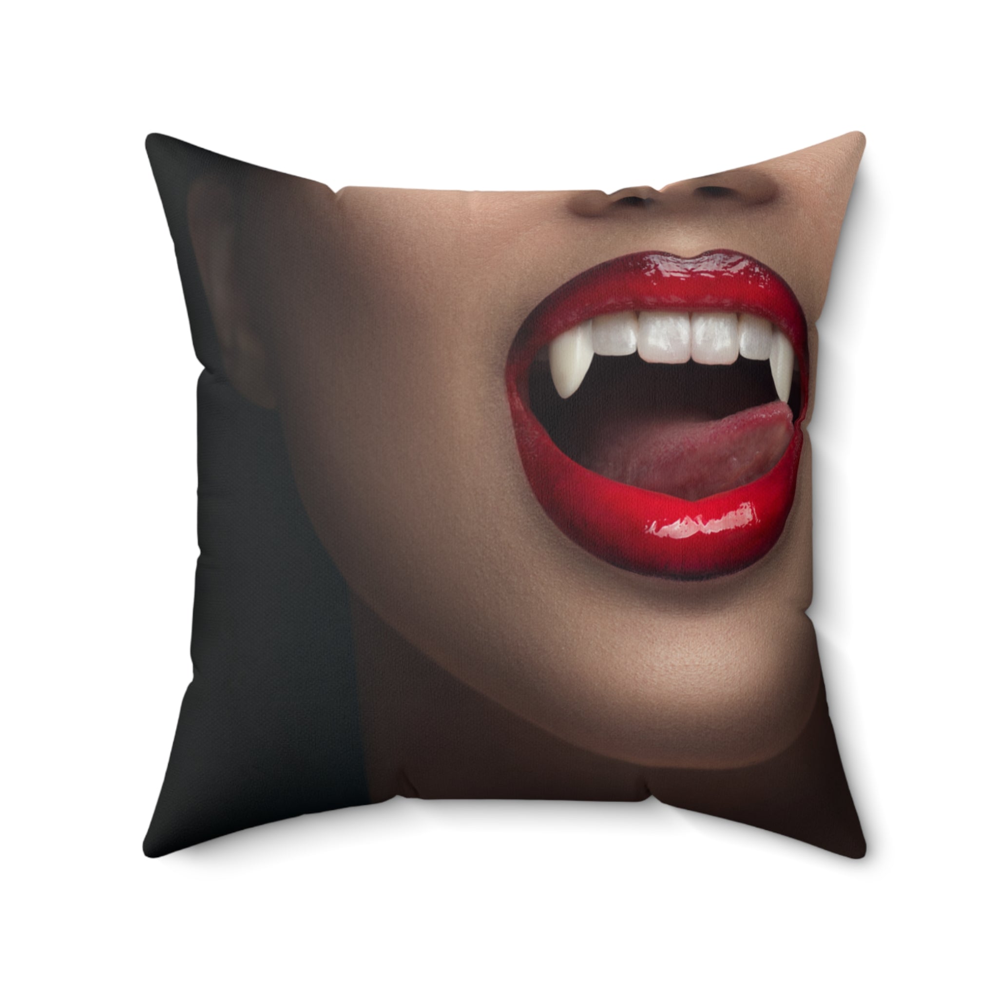 vampire red lips with teeth Spun Polyester Square Pillow