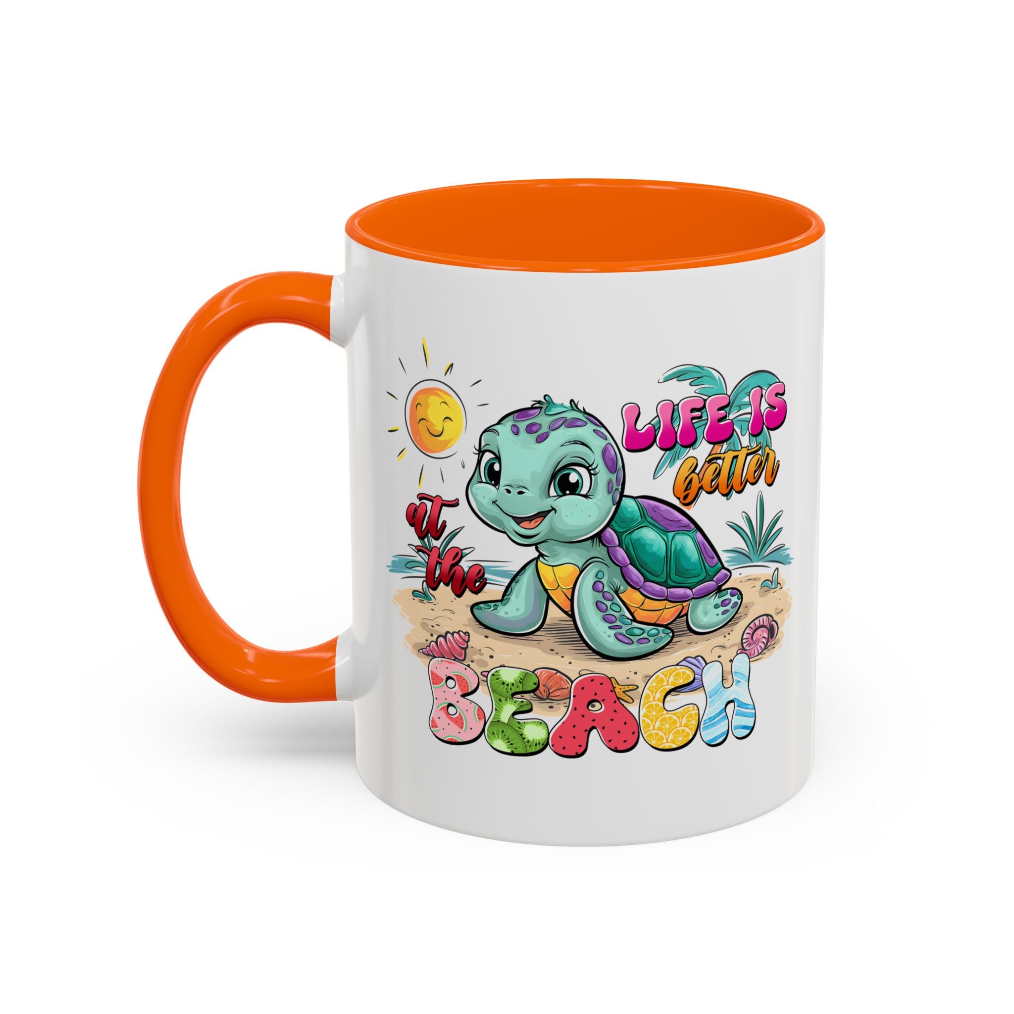 Beach Vibe Accent Coffee Mug - "Life is Better at the Beach" Design turtle animal lover