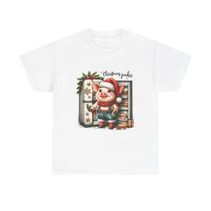 Christmas Junkie Unisex Cotton Tee, Fun Holiday Shirt, Christmas Gift, Pig T-Shirt, Festive Apparel, Cute Christmas Outfit