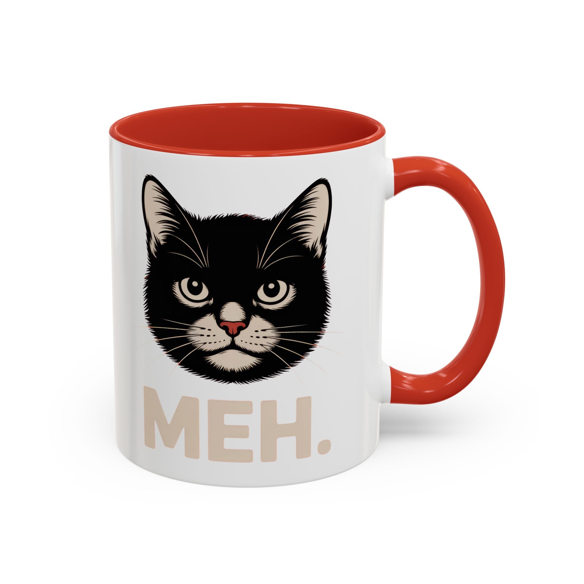 Tuxedo Cat 'MEH.' Accent Coffee Mug — Funny Cat Lover Ceramic Mug