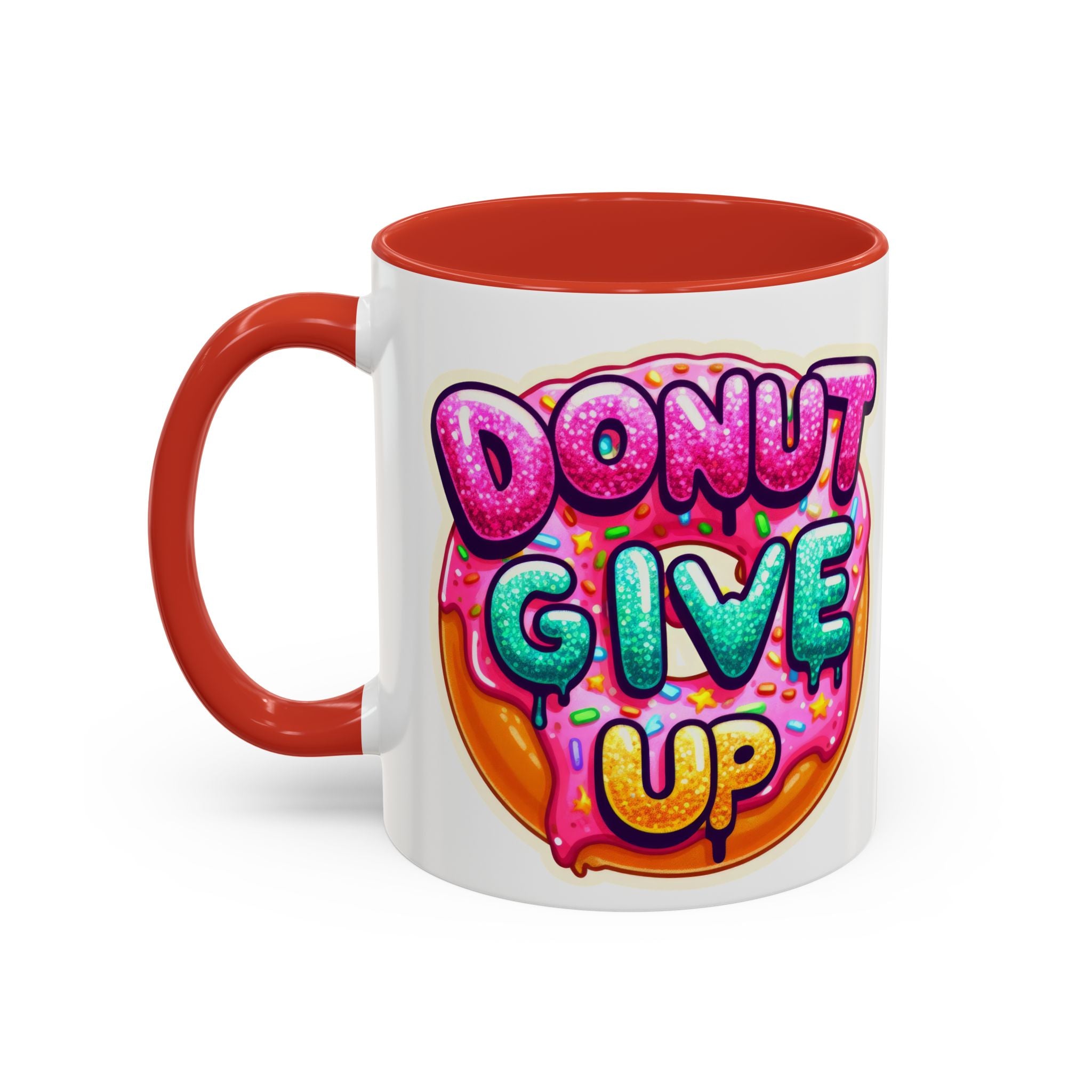 Coffee Mug - "Donut Give Up" Colorful Motivational Donut Accent Mug (11/15oz)