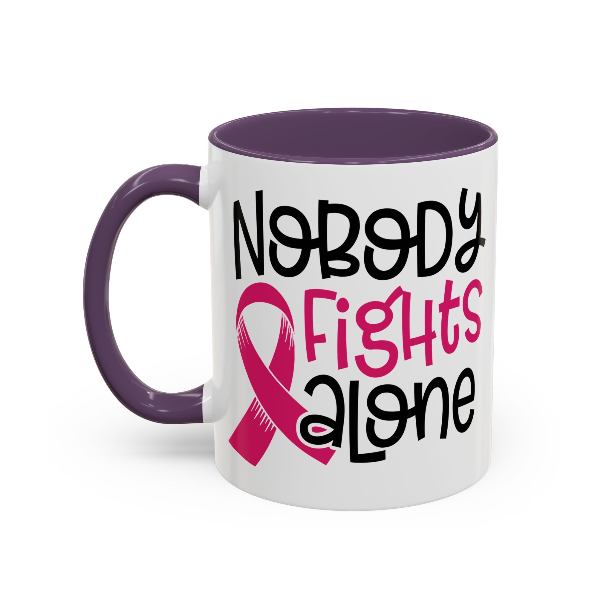 Inspirational Coffee Mug for Support - 'Nobody Fights Alone' | Breast Cancer Awareness Gift, Motivational Mug, Friendship Gift, Self-Care
