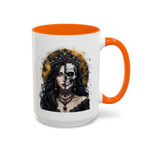 Gothic Art Accent Mug - Artistic Skull & Lady Design, Unique Coffee Cup for Halloween, Gift for Her, Decorative Kitchenware, Dark Aesthetic