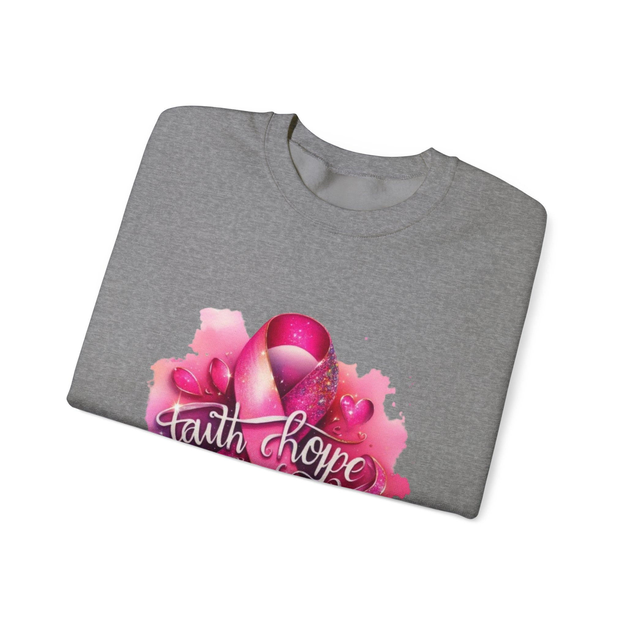 Breast Cancer Awareness Sweatshirt, Faith Hope Love Crewneck, Comfort Fashion, Supportive Gift for Her, Pink Ribbon Apparel