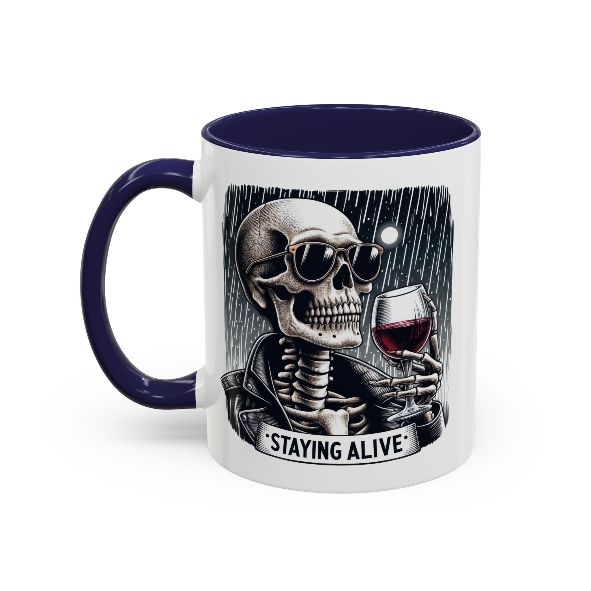 Stylish Skull Coffee Mug, Gothic Drinkware, Staying Alive Gift for Halloween, Funny Office Mug, Alternative Drinkware