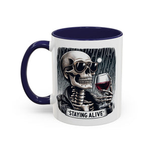 Stylish Skull Coffee Mug, Gothic Drinkware, Staying Alive Gift for Halloween, Funny Office Mug, Alternative Drinkware