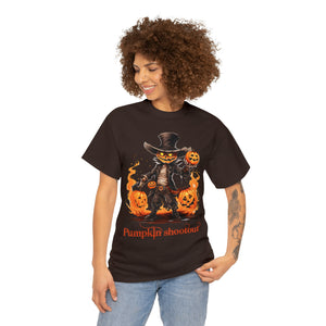 Halloween t shirt pumpkin western style shootout funny fall fun scary stocking stuffer for whole family  cotton tee