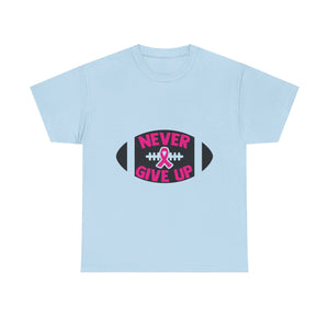 Motivational Football Tee, Never Give Up Shirt, Unisex Cotton T-shirt, Support Awareness, Athletic Gift, Sportswear, Inspirational Apparel