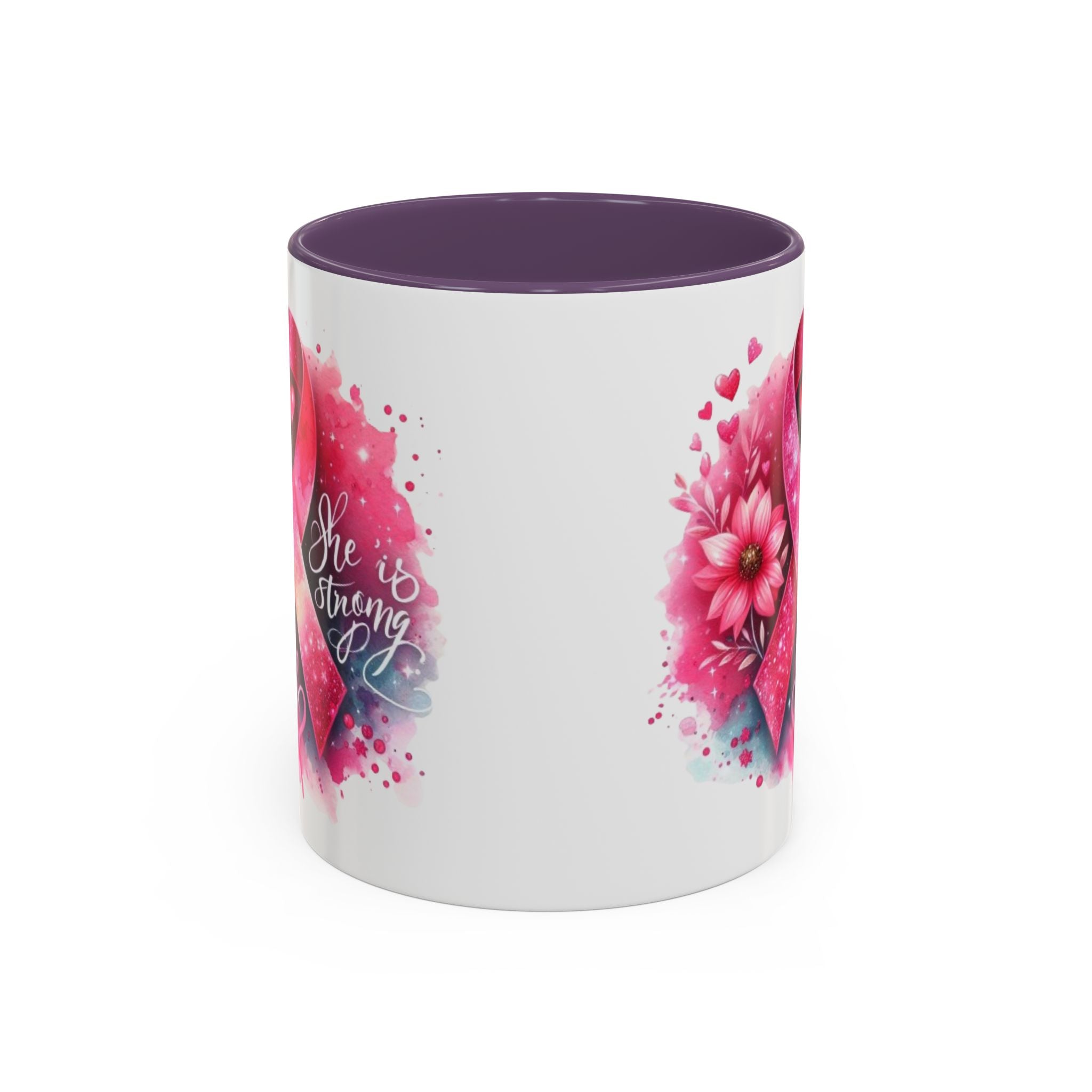 Breast Cancer Awareness Coffee Mug - Inspirational Gift, Motivational Drinkware, Supportive Cup, Pink Ribbon Design, She Is Strong