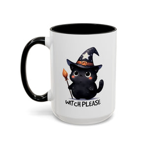 Cute Witch Cat Coffee Mug - Perfect for Halloween, Cat Lover Gift, Witch Please Design, Black Cat Mug, Cozy Drinkware