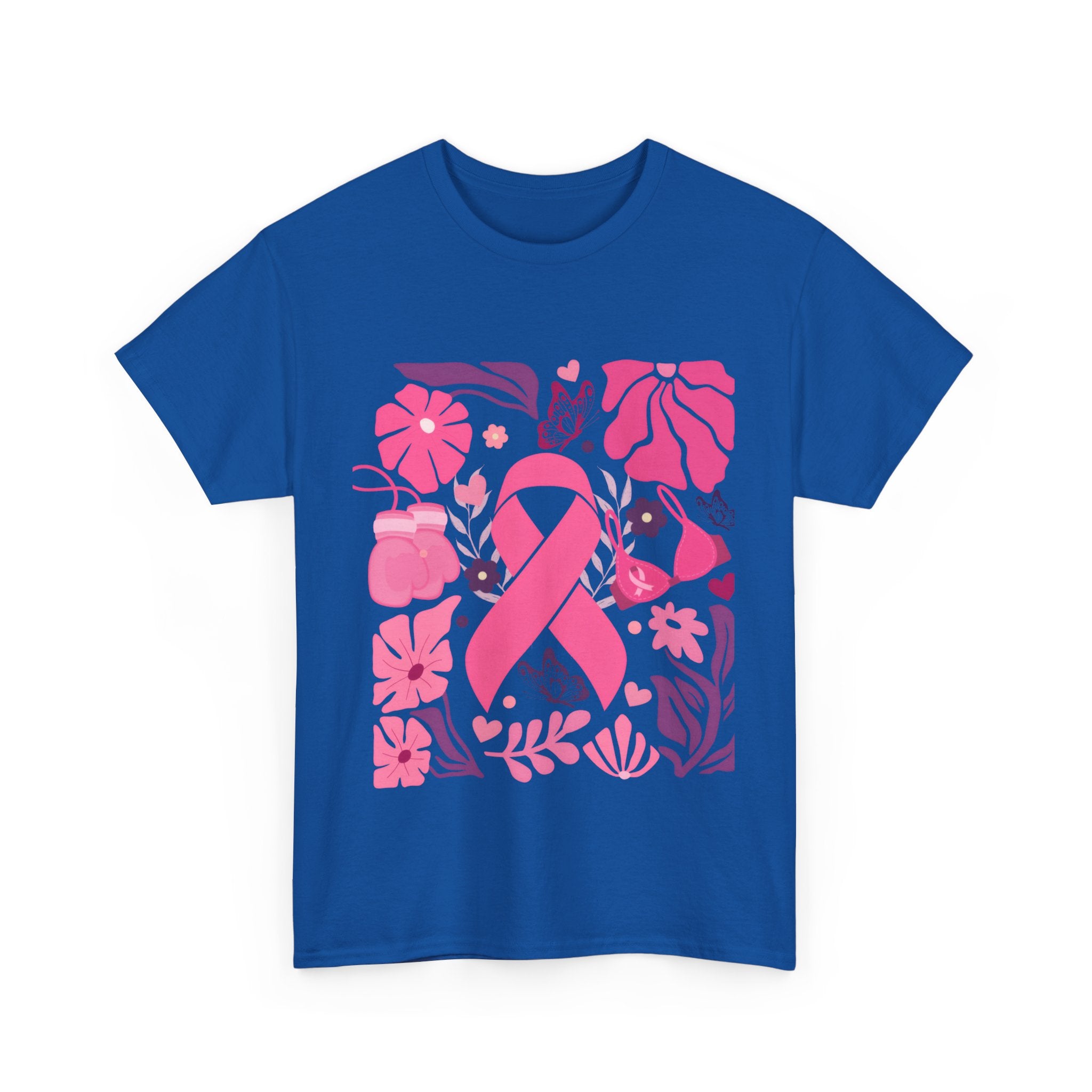 Pink Ribbon Awareness Tee, Flower Power Shirt, Support Breast Cancer, Unisex Cotton T-shirt, Thoughtful Gift for Her