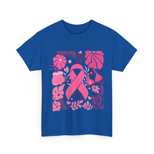 Pink Ribbon Awareness Tee, Flower Power Shirt, Support Breast Cancer, Unisex Cotton T-shirt, Thoughtful Gift for Her