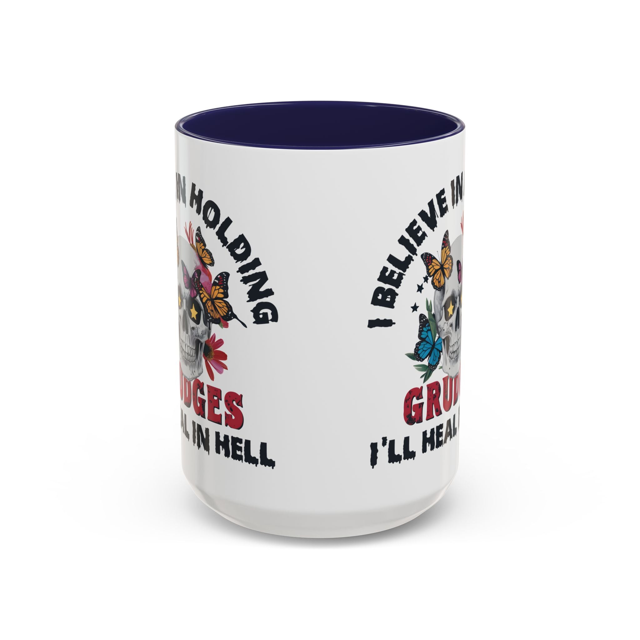 Grudge-Holder Coffee Mug - 11 & 15oz Ceramic with Floral Skull Design gothic horror art