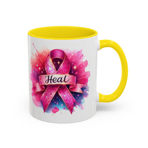 cancer awareness Inspirational Coffee Mug, Healing Ribbon Mug, Gift for Cancer Survivors, Motivational Drinkware, Support