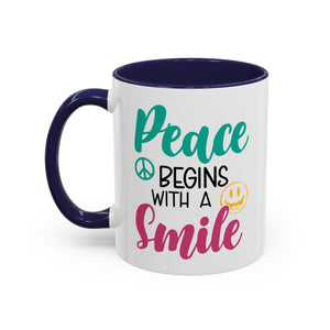 Inspirational Peace Coffee Mug - "Peace Begins with a Smile" - 11oz & 15oz