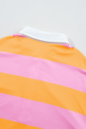 Contrast Striped Collared Neck Long Sleeve Sweatshirt