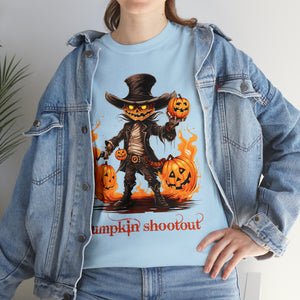 Halloween t shirt pumpkin western style shootout funny fall fun scary stocking stuffer for whole family  cotton tee