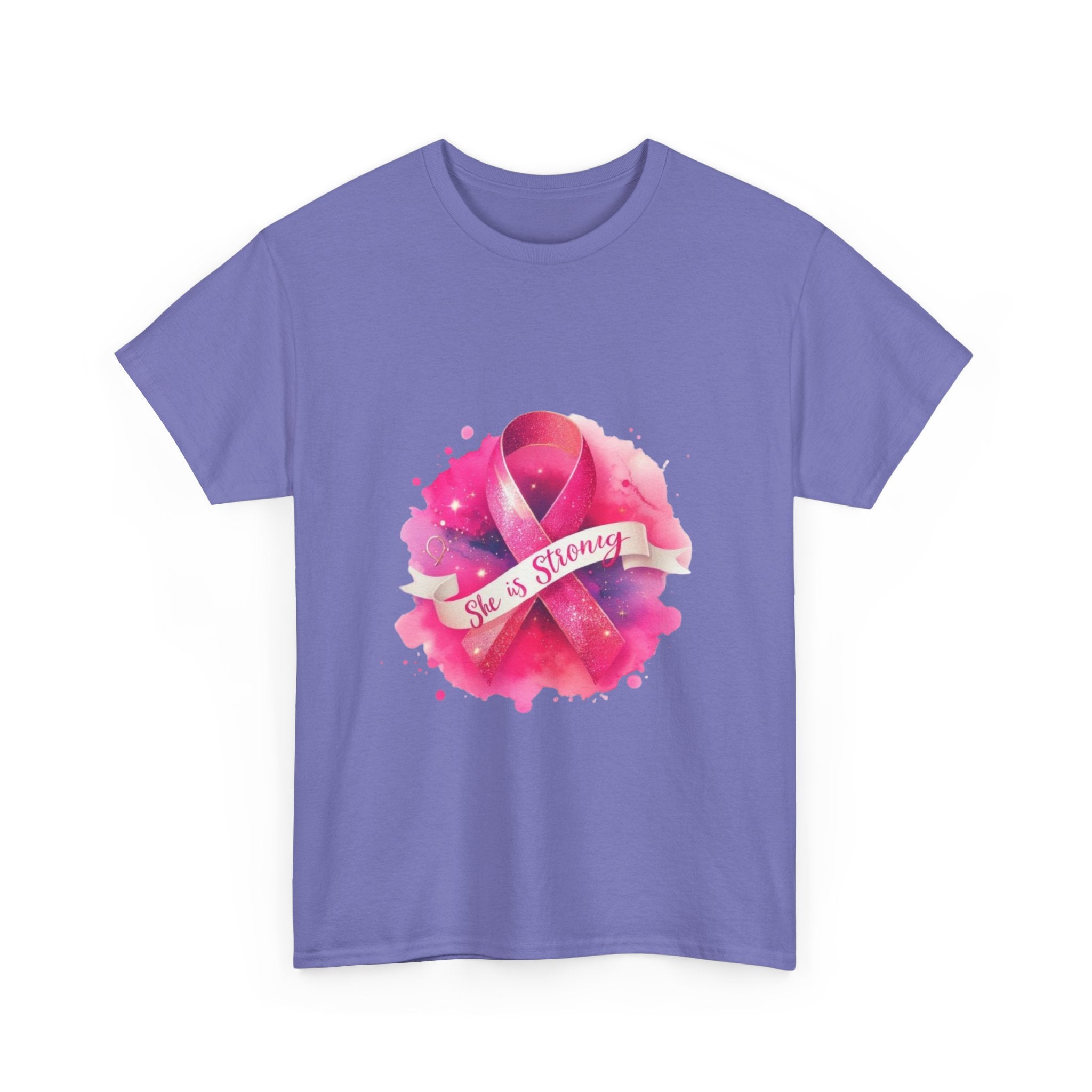 Empowering Cancer Awareness Tee - She is Strong, Support Shirt, Gift for Survivors, Pink Ribbon Apparel, Breast Cancer Awareness