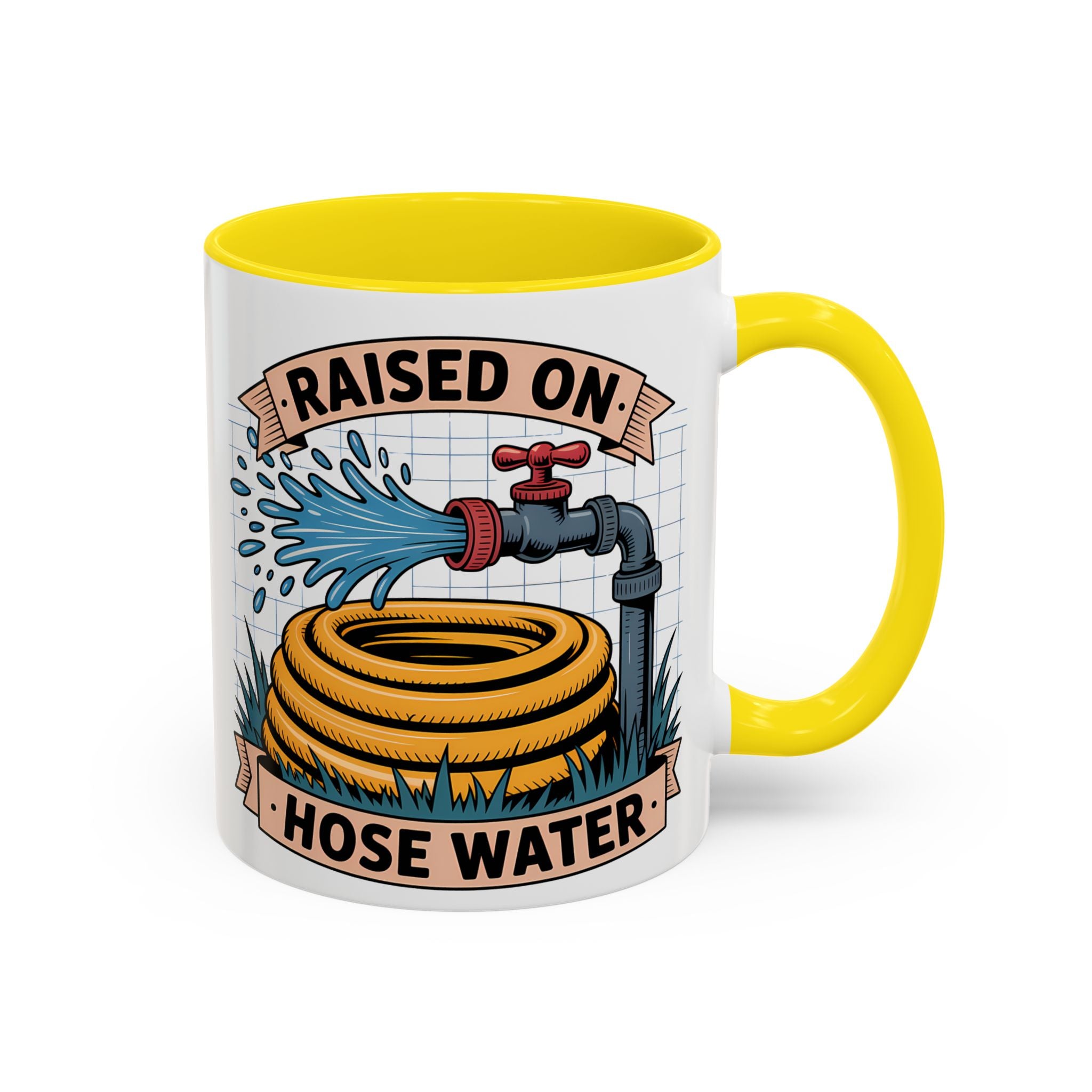 Raised on Hose Water Coffee Mug — Funny Rural Country Farmhouse Tea Cup (11/15oz)