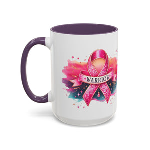 Pink Ribbon Warrior Coffee Mug, Support Breast Cancer Awareness Gift, Inspirational Mug, Cancer Survivor Merchandise, 11oz 15oz Mug
