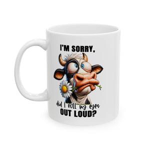 Funny Cow eye rolling sarcasm coffee  Mug | Cute Gift  Cow Print Coffee Cup | Unique Kitchen Decor | Humorous Gift for Birthdays