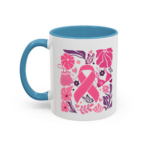 Pink Floral Awareness Coffee Mug, Breast Cancer Awareness Mug, Gift for Her, Supportive Drinkware, Motivational Mug