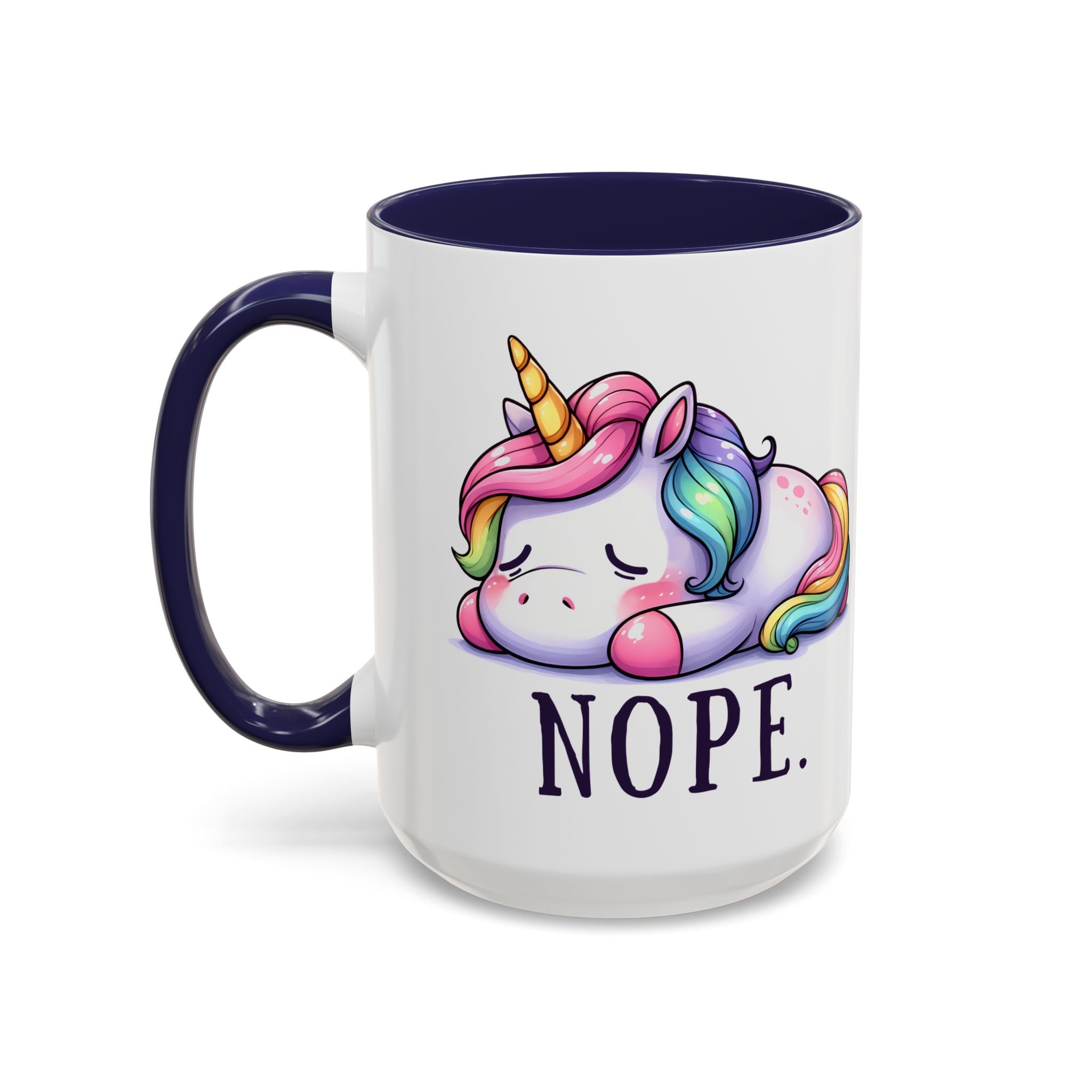 Nope Unicorn Accent Coffee Mug — Cute Rainbow Sleeping Unicorn 11/15oz