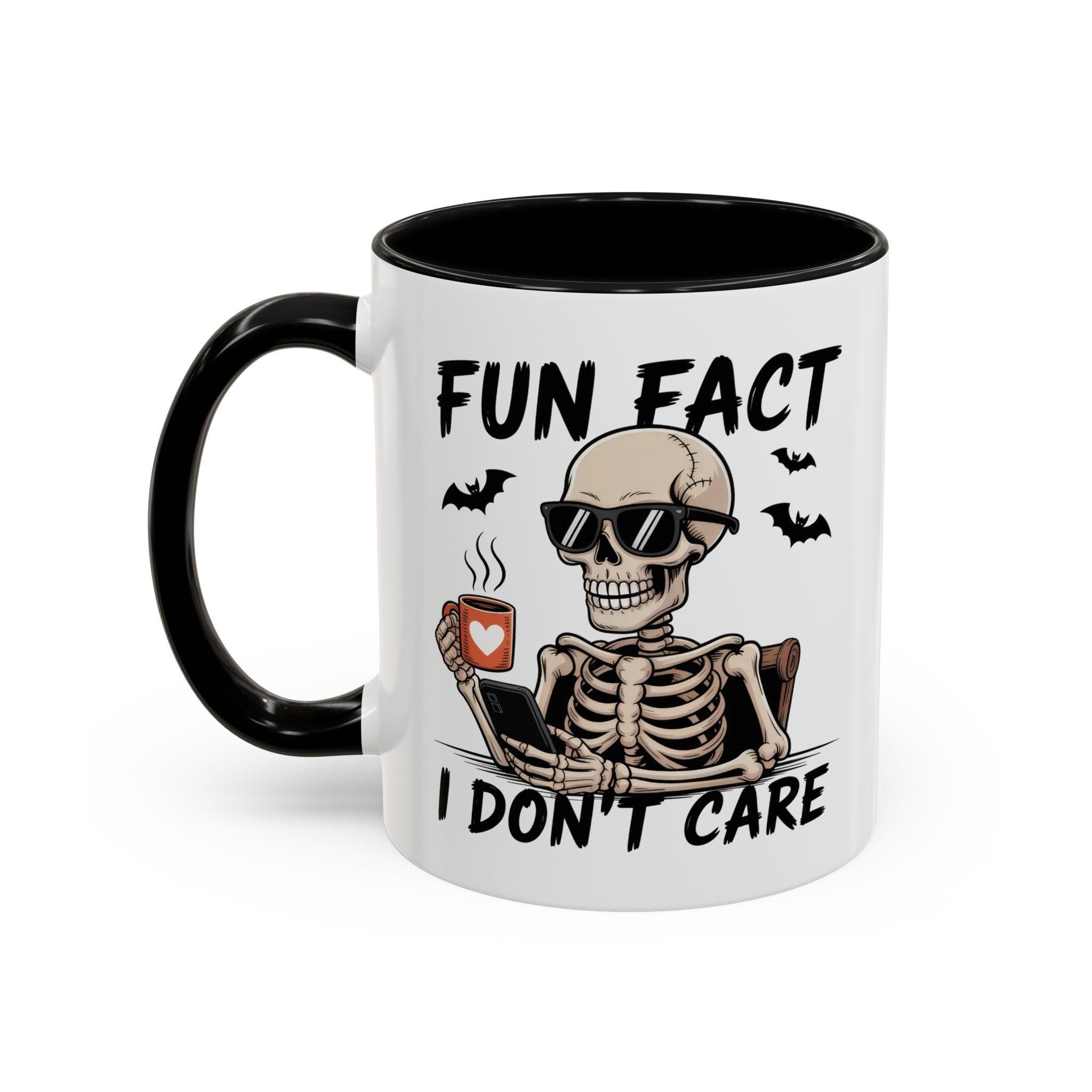 Fun Fact I Don’t Care Skull Coffee Mug — Halloween Accent Coffee Cup (11/15oz)
