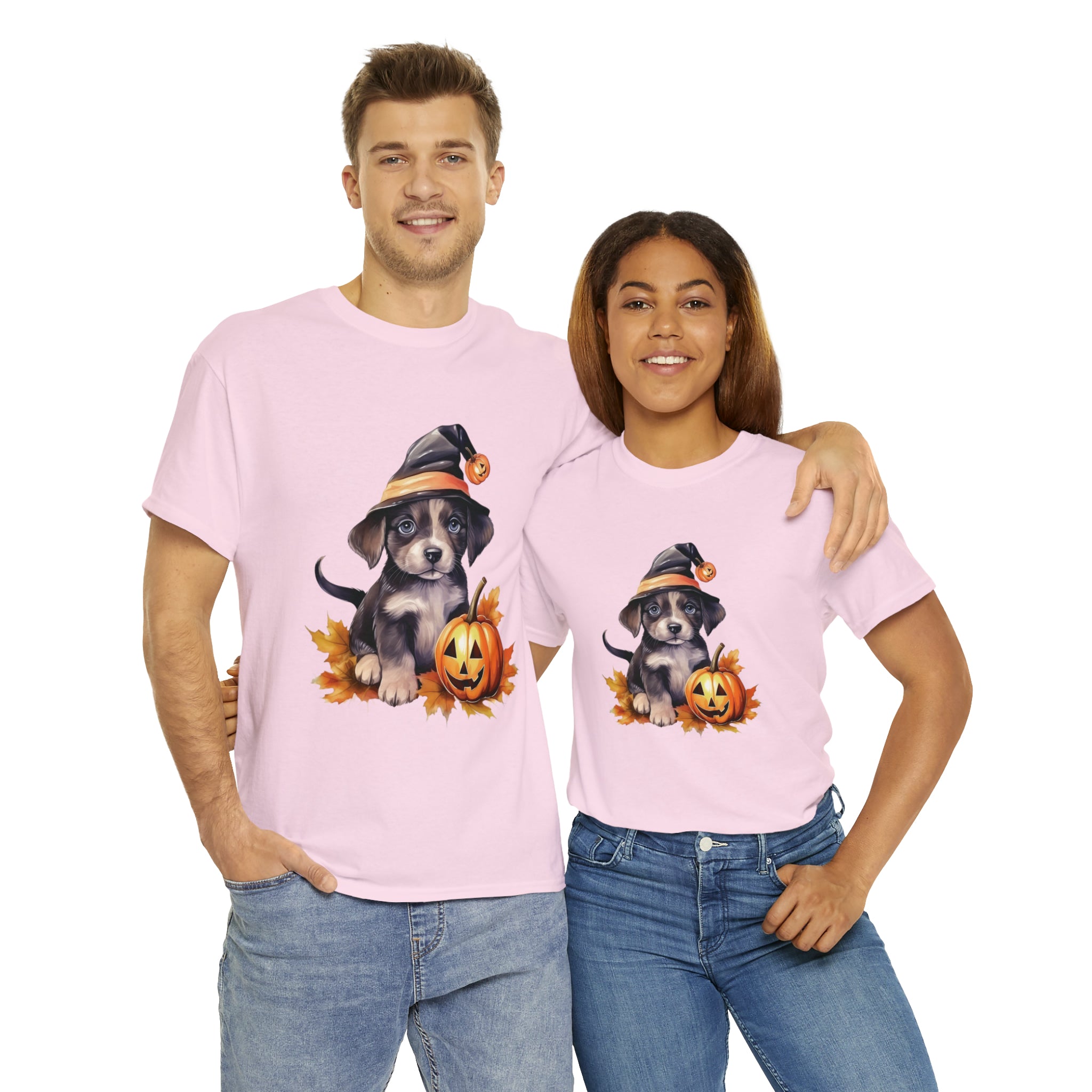 halloween t shirt puppy in witch hat cute gift for her stocking stuffer fall fun item for whole family Unisex Heavy Cotton Tee