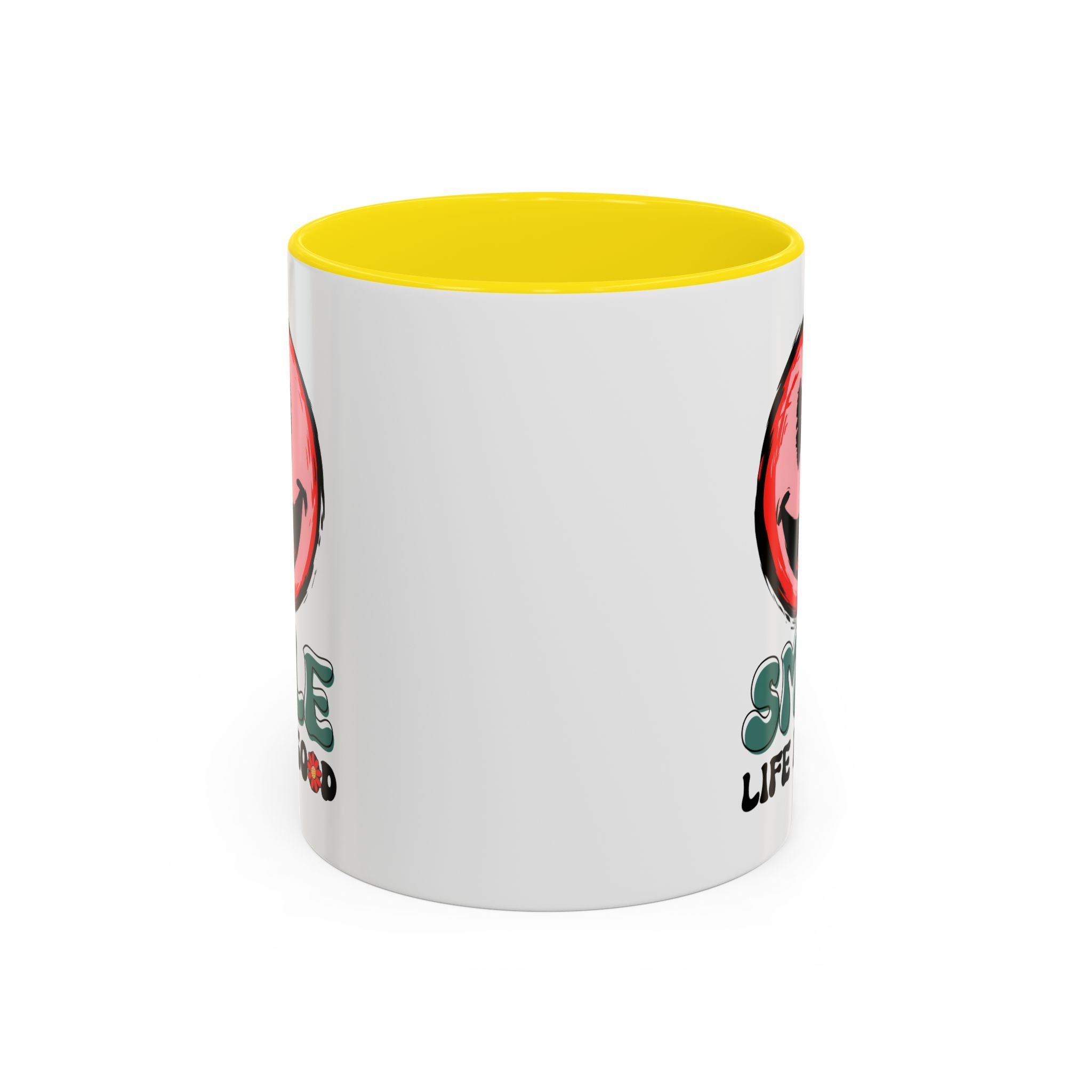 Smiley Face Accent Coffee Mug - "Smile, Life is Good" - 11oz & 15oz
