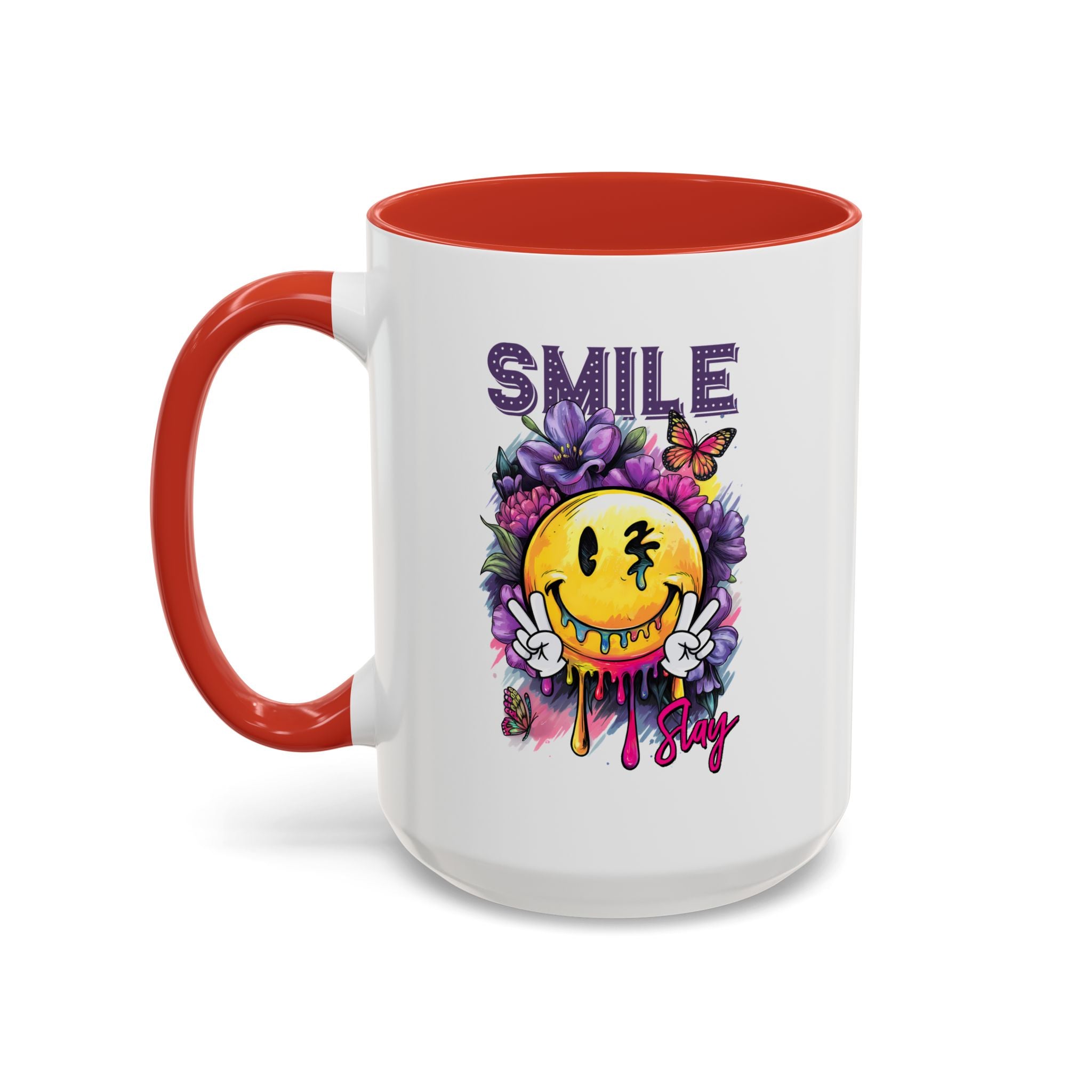 Smile Stay Accent Coffee Mug - Vibrant Floral Design for Positive Vibes