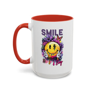 Smile Stay Accent Coffee Mug - Vibrant Floral Design for Positive Vibes
