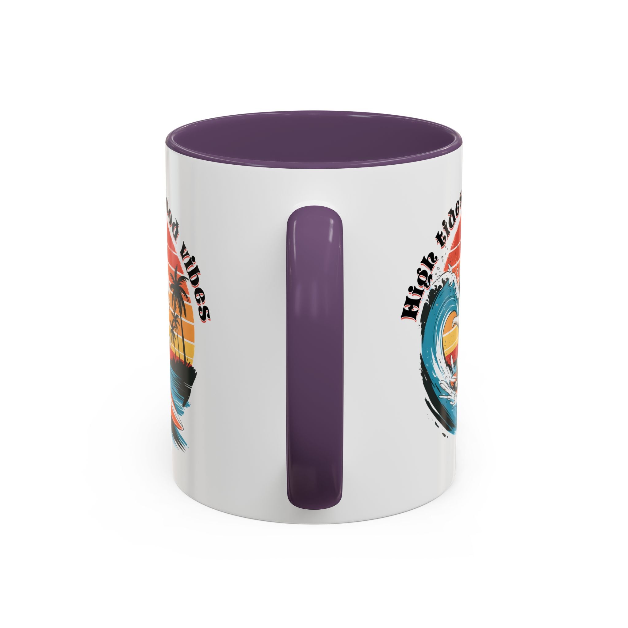 Surfing Cat Coffee Mug - High Tides & Good Vibes - Beach Lover Gift animal lover funny