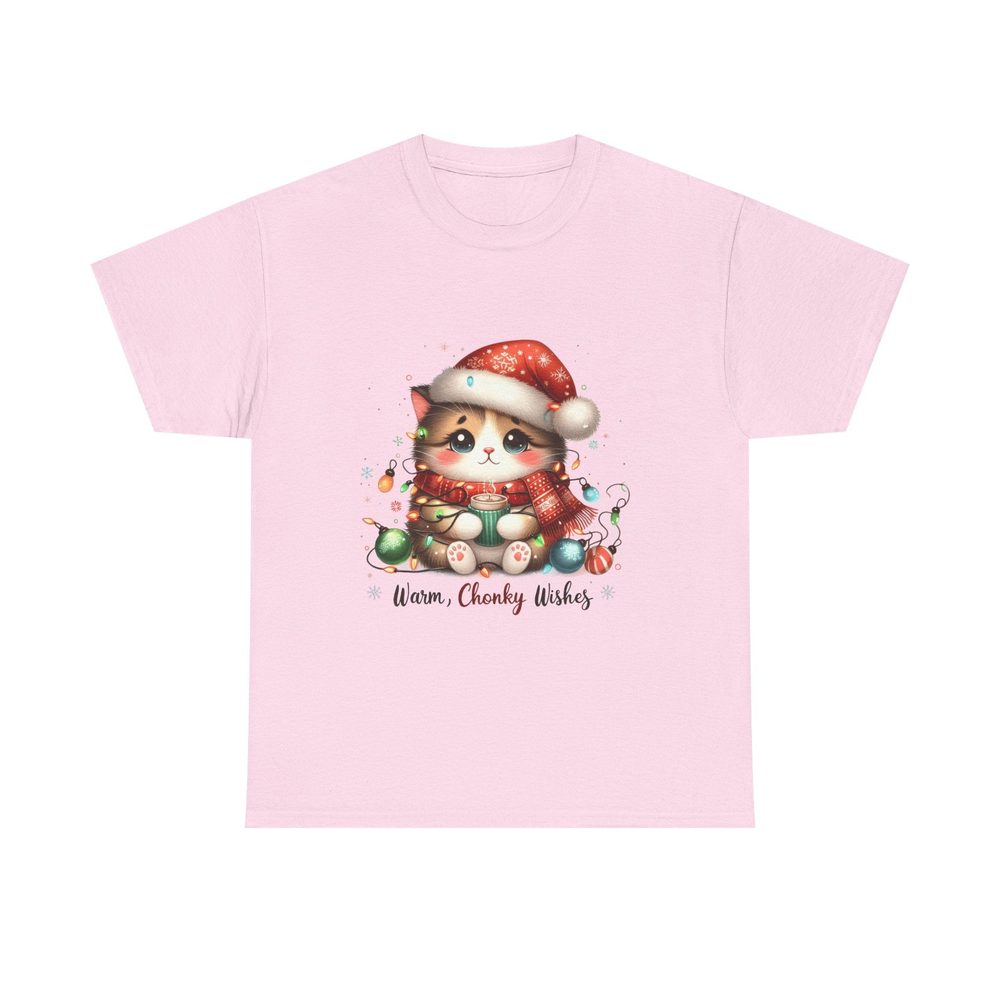 Cute Christmas Cat Tee - Unisex Heavy Cotton Tee, Holiday Gift, Cozy Wear, Festive Apparel, Gift for Cat Lovers