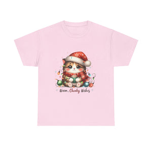 Cute Christmas Cat Tee - Unisex Heavy Cotton Tee, Holiday Gift, Cozy Wear, Festive Apparel, Gift for Cat Lovers