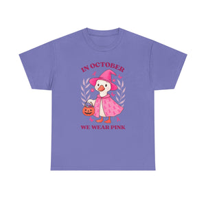 Breast Cancer Awareness Tee, Cute Pink Duck Shirt for October, Unisex Cotton T-Shirt, Awareness Month Apparel, Funny Halloween Outfit