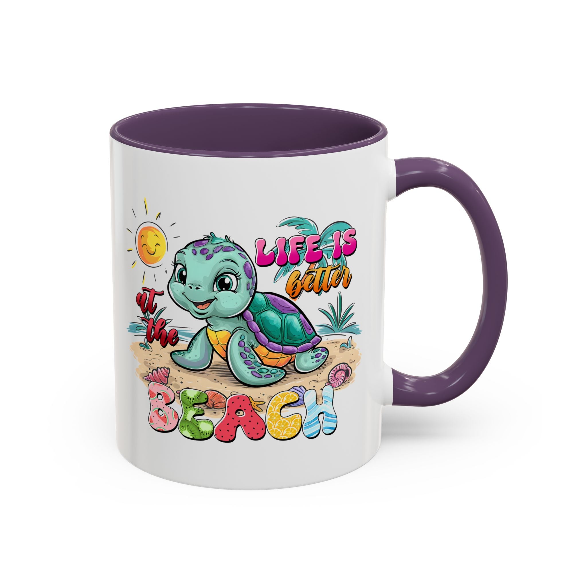 Beach Vibe Accent Coffee Mug - "Life is Better at the Beach" Design turtle animal lover